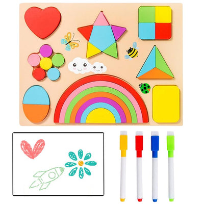 Juego De Encaje Madera Con Pizarra Multiusos