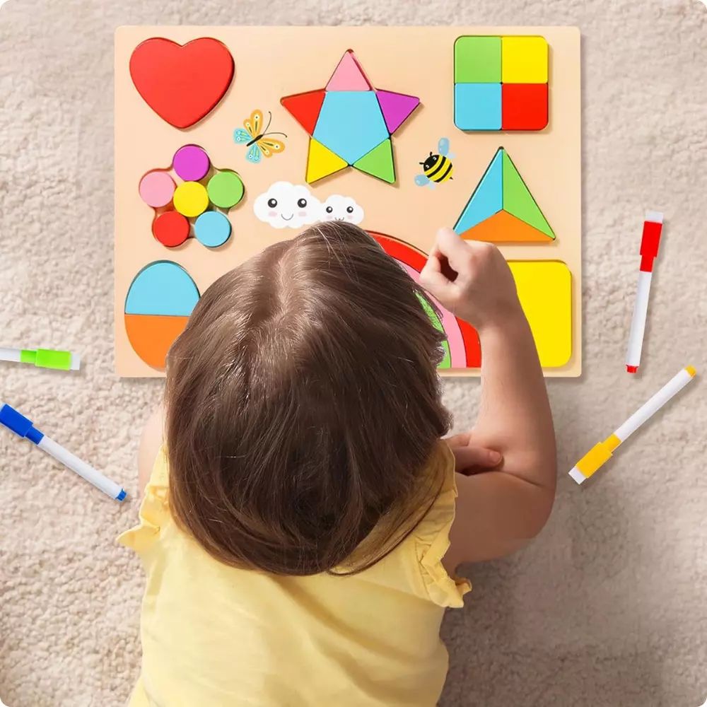 Juego De Encaje Madera Con Pizarra Multiusos