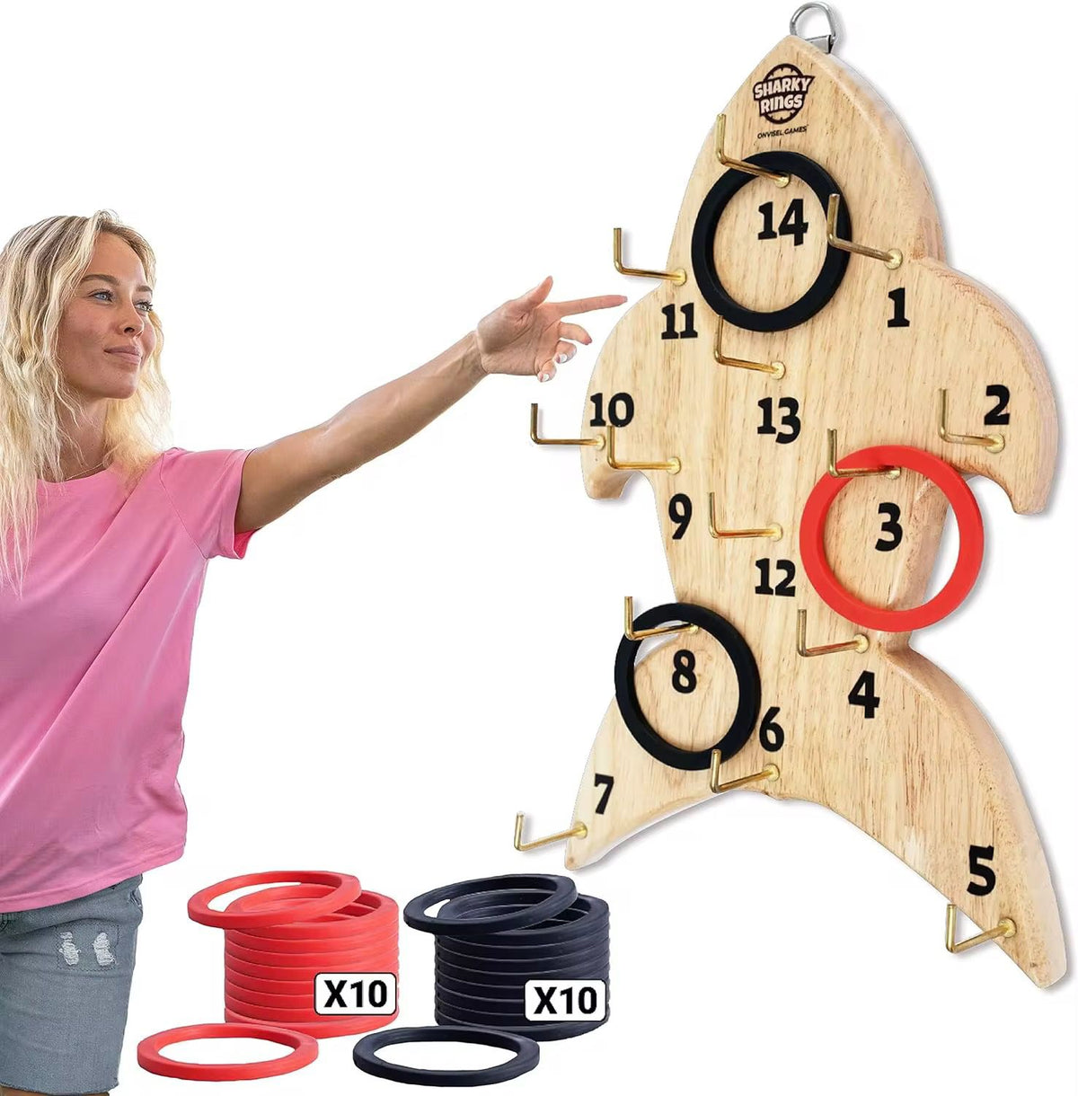 Juego De Lanzamiento Argollas Tira Aros Pared Tiburon