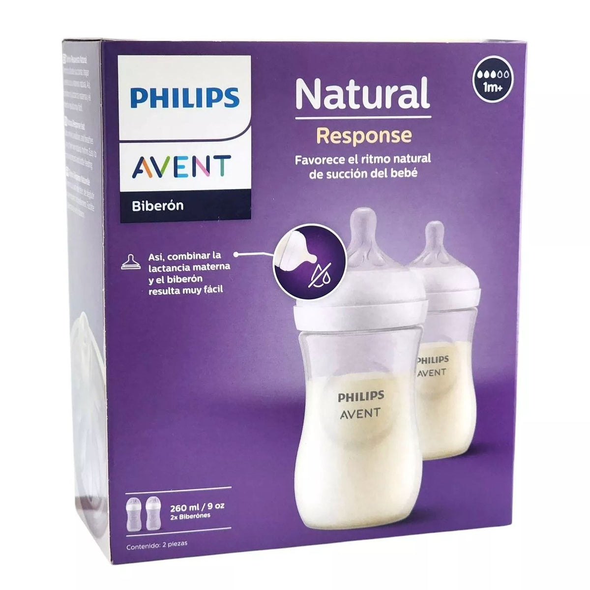 Pack 2 Mamadera Avent Natural Response 1m+ 260ml Traslúcido