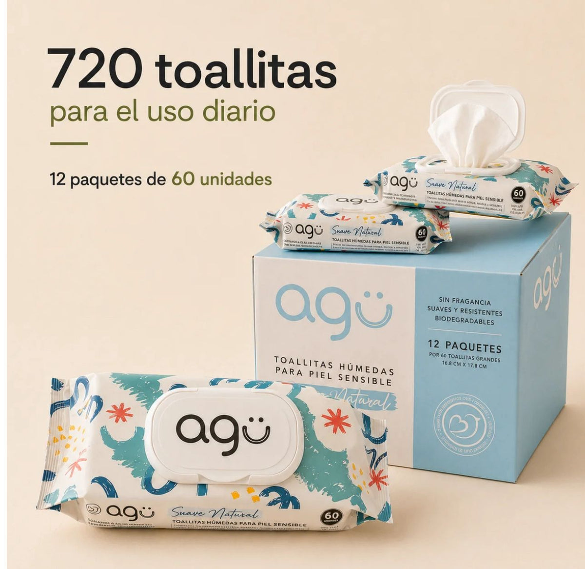 Toallas húmedas piel sensible Agü Cja 12x60unid