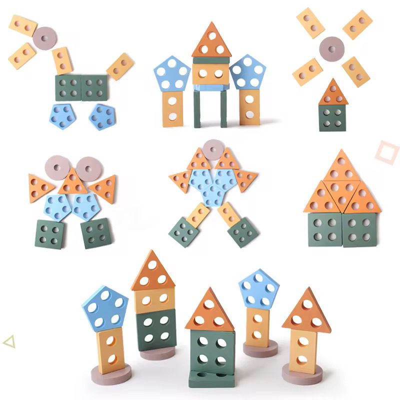 Juego De Encaje Madera Figuras Geometricas Colores Pastel