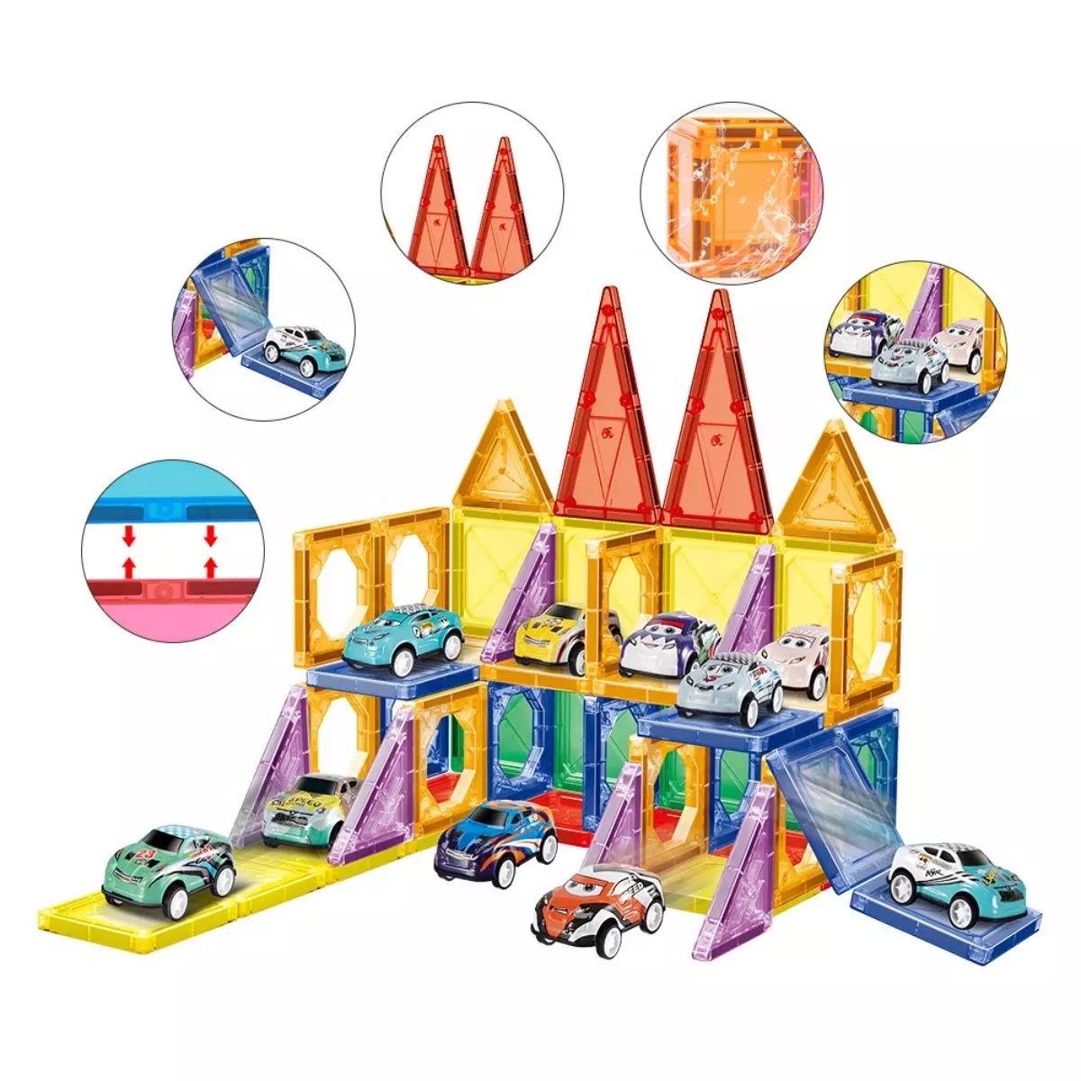 Juego De Bloques Magneticos Con Autos 68 Piezas