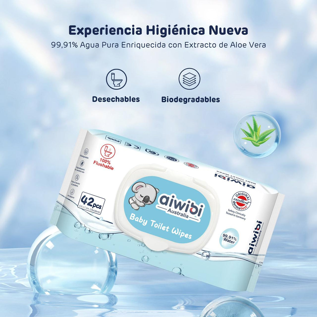 Toalla Humedas Aiwibi 99,91% Agua Tirar Wc Biodegradable