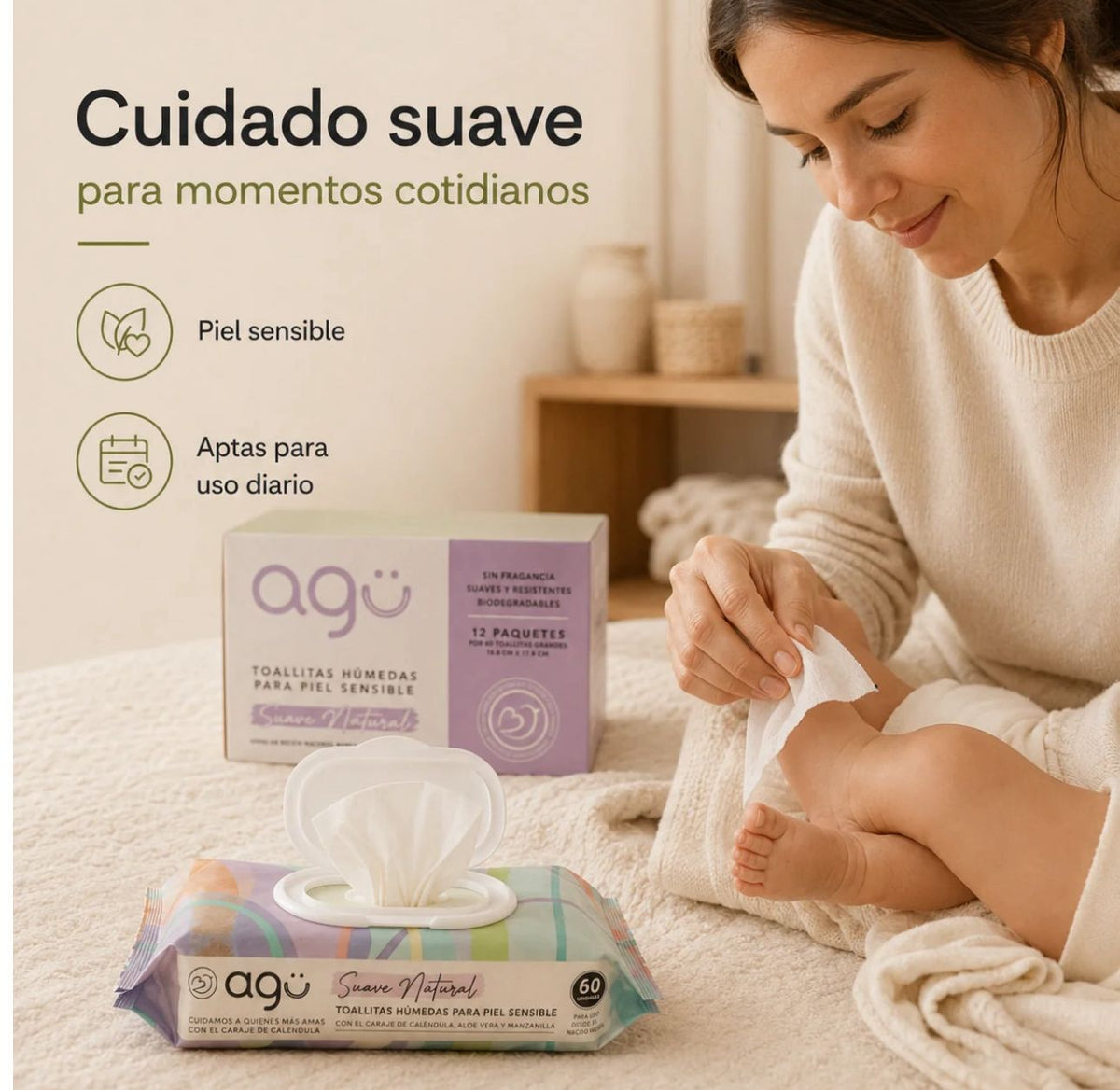 Toallas húmedas piel sensible Agü Cja 12x60unid