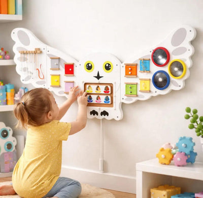 Juego Sensorial Madera Niño Panel Pared Buho Didáctico