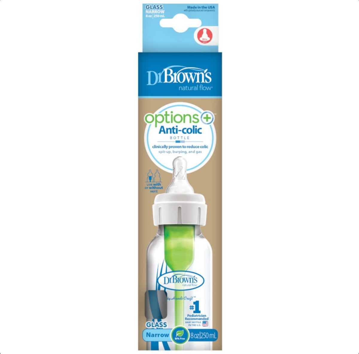 Mamadera Estandar anticólico Options+ Vidrio 250ml Dr. Brown´s